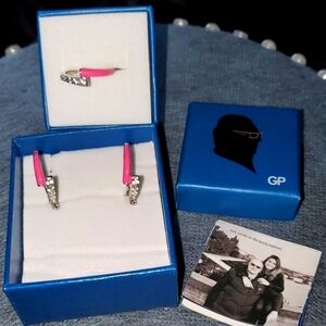 Guisseppi Perez Zircon Enamel Platinum Sterling Silver Earrings Ring